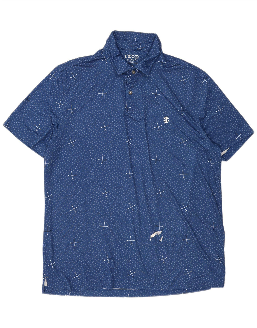 IZOD Mens Polo Shirt Large Blue Spotted Polyester
