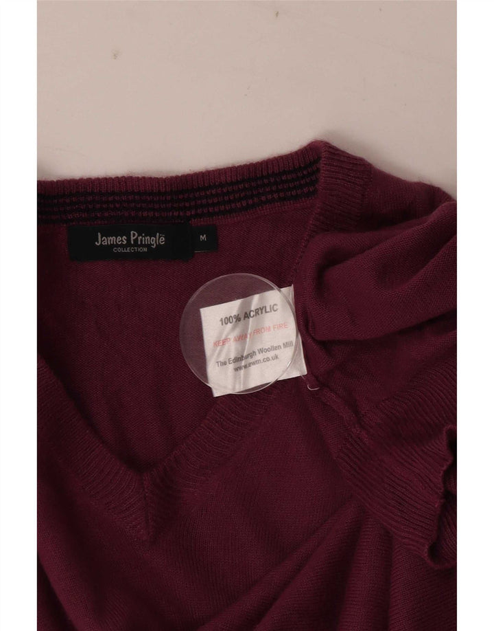 James Pringle Mens V-Neck Jumper Sweater Medium Burgundy Acrylic