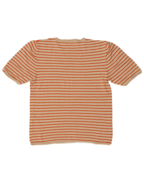 Zara Womens Crop T-Shirt Top UK 12 Medium Beige Stribet Viscose