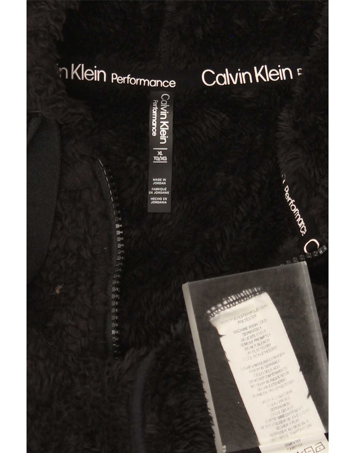 Calvin Klein Womens Hooded Oversized Fleece Jacket UK 18 XL Black Polyester