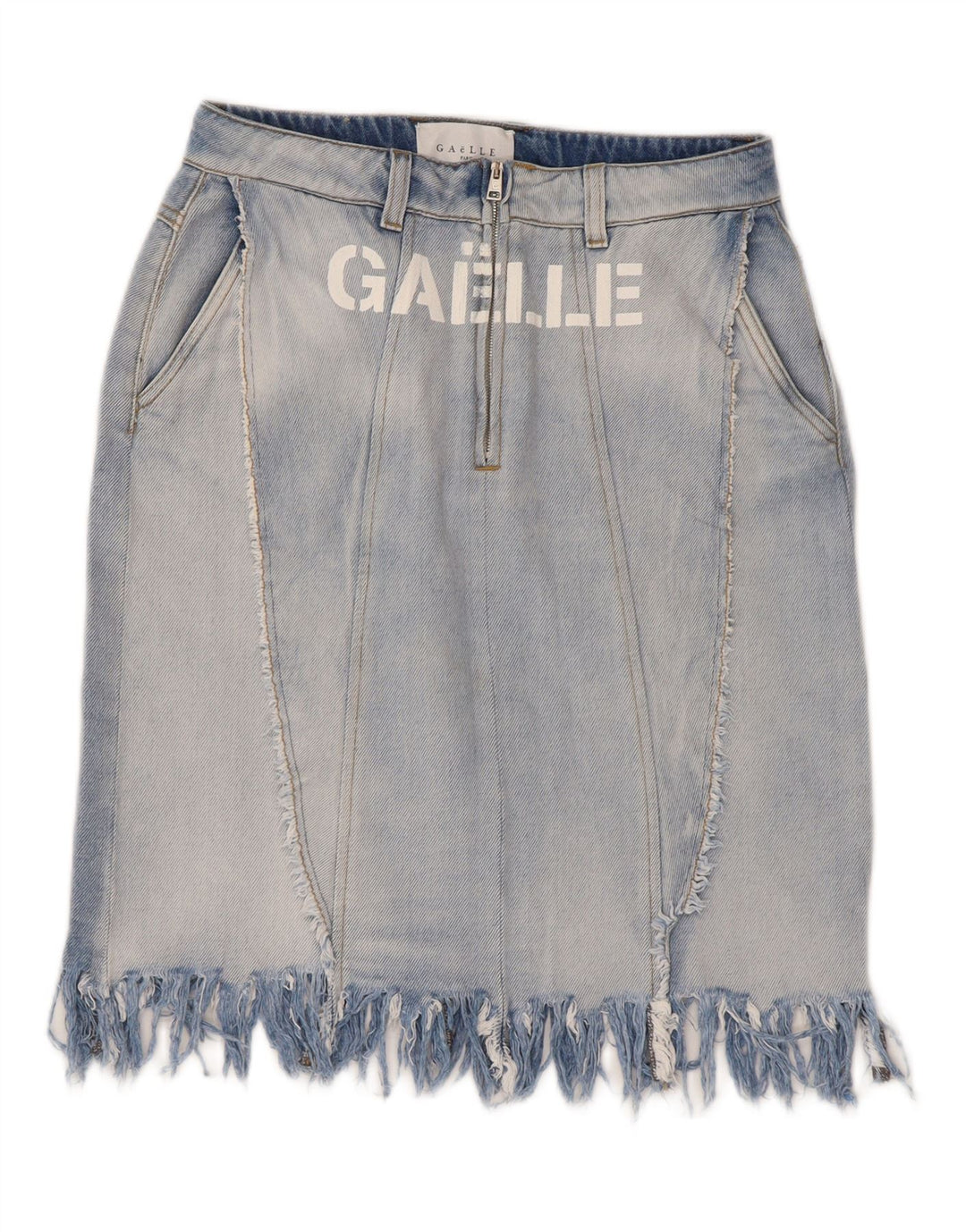 Gaelle Womens Graphic Denim Skirt W27 Small Blue Cotton