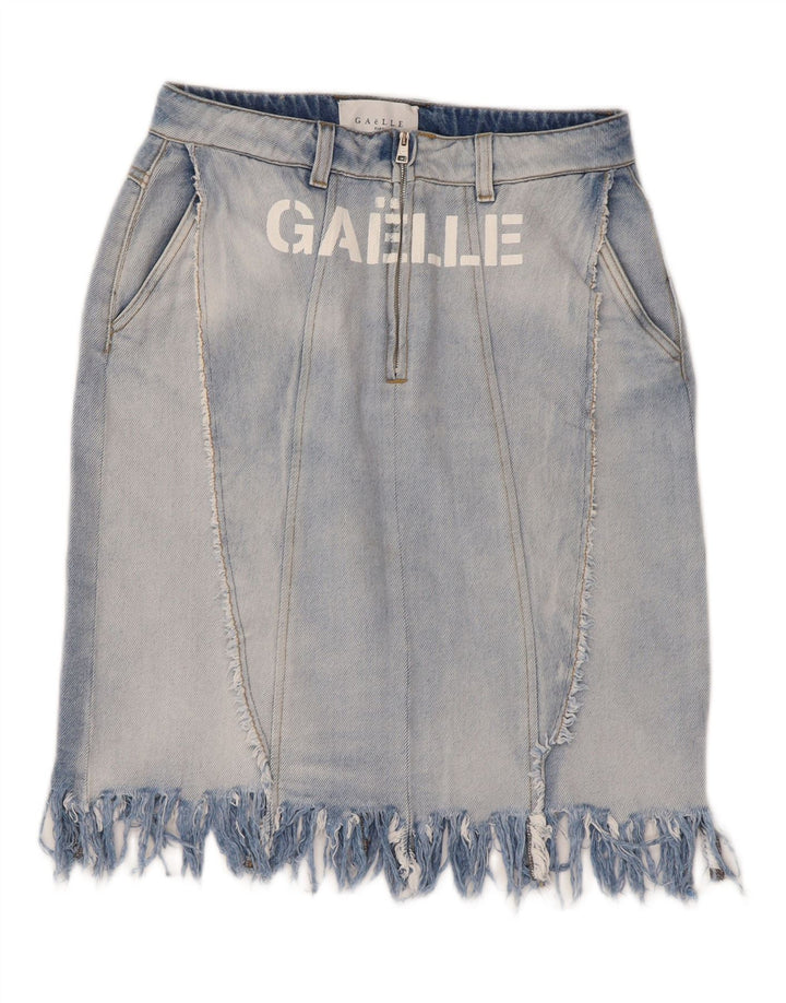 Gaelle Womens Graphic Denim Skirt W27 Small Blue Cotton