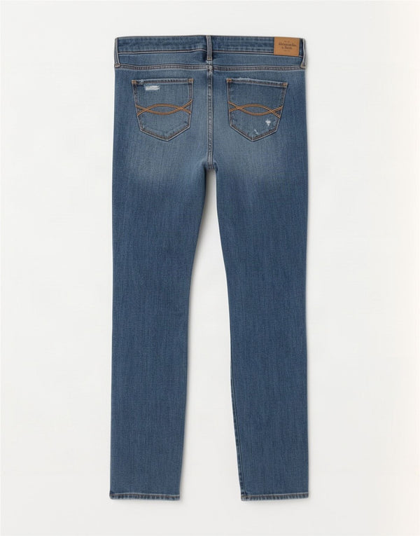 Jeans slim invecchiati da donna Abercrombie & Fitch US 6 medi W28 L28 Blu