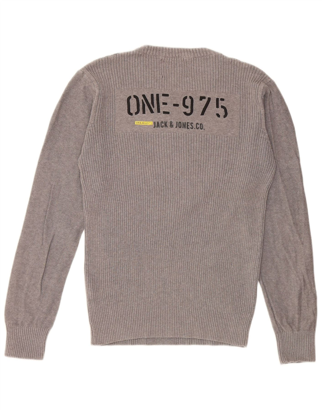 JACK & JONES Herre grafisk rund hals sweater mellemgrå bomuld