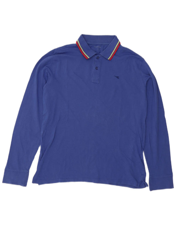 Diadora Langærmet Polo Shirt til mænd Stor lilla stribet bomuld
