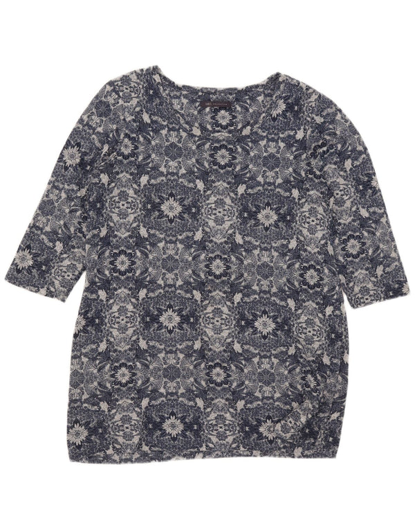 Top da donna Marks & Spencer manica 3/4 UK 16 grande poliestere floreale blu