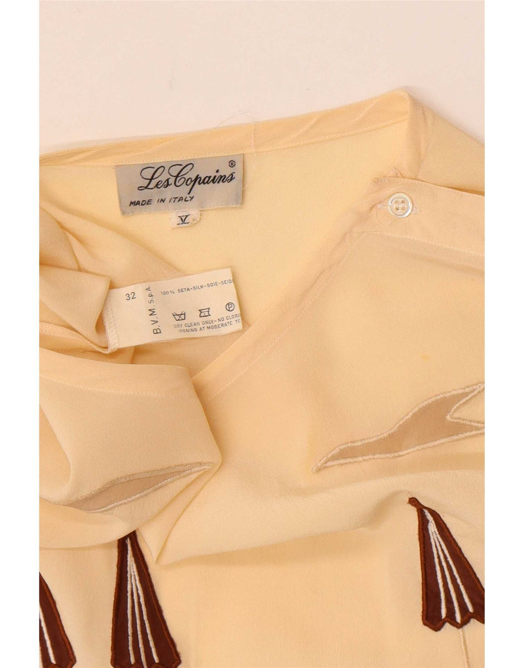 Les Copains Womens See Through Blouse Top UK 16 Large Beige Striped Silk