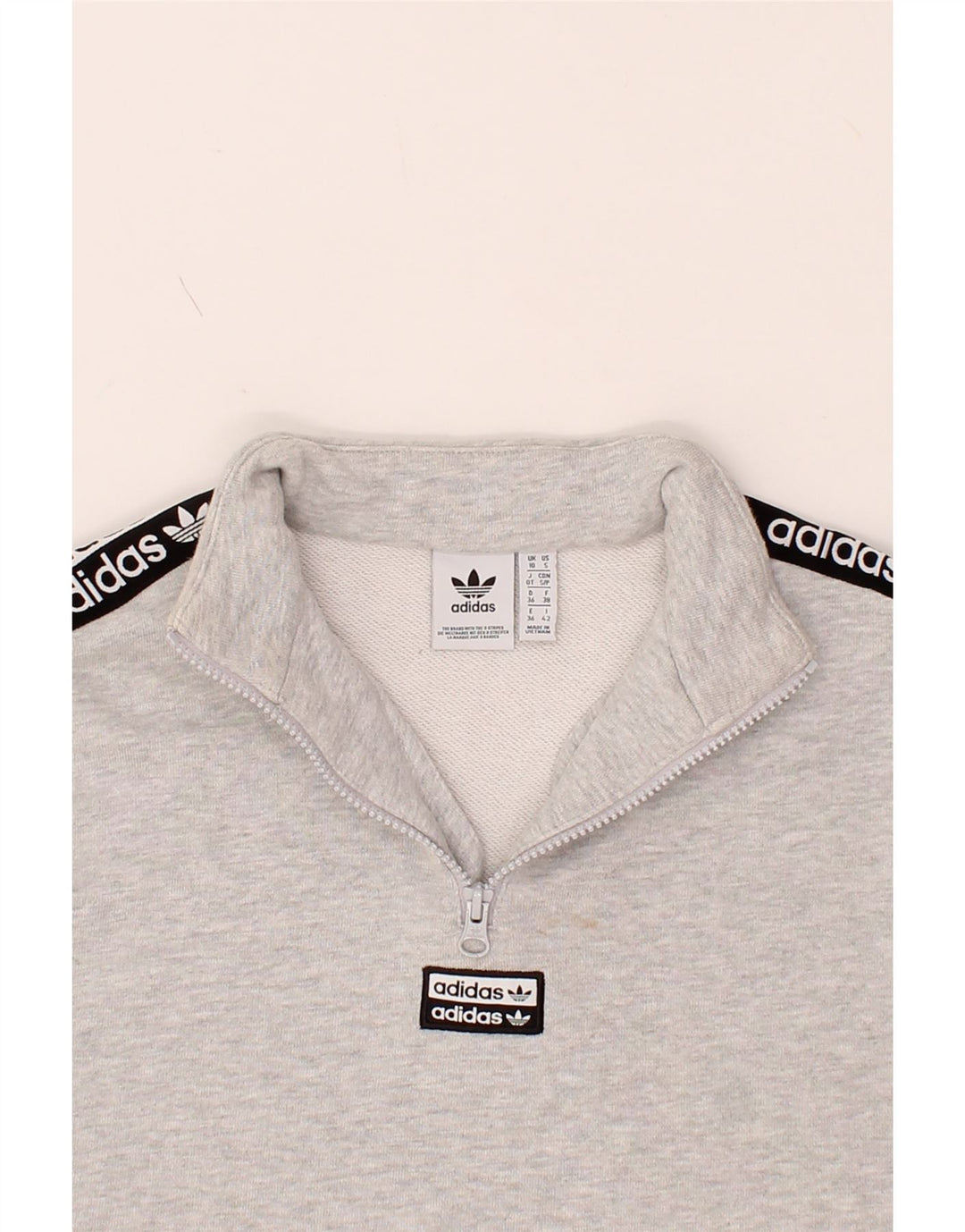 ADIDAS Womens Oversized Graphic Crop Sweatshirt Jumper UK 10 Small Grey Vintage Adidas and Second-Hand Adidas from Messina Hembry 