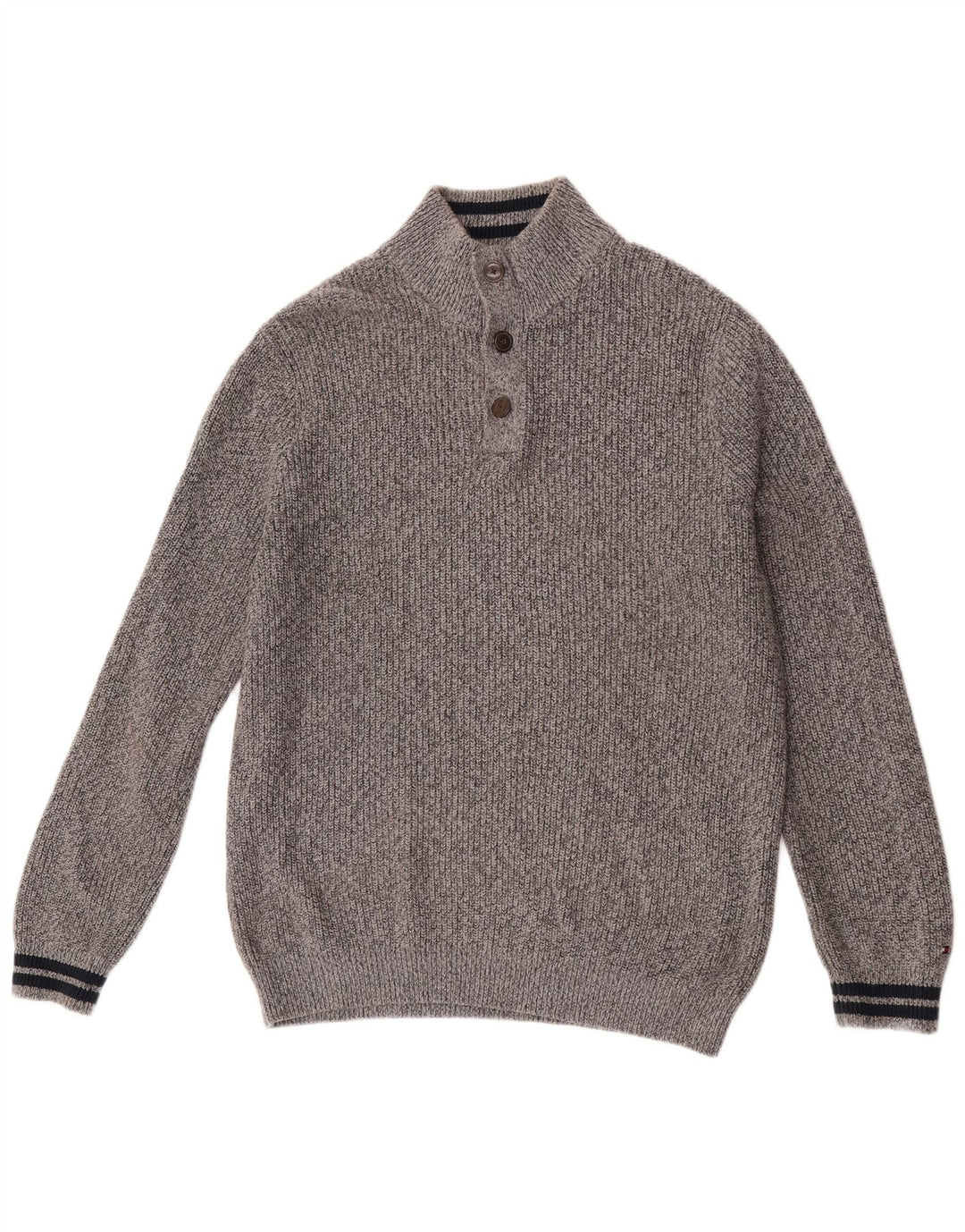 Tommy Hilfiger Mens Button Neck Jumper Sweater XL Grey Cotton