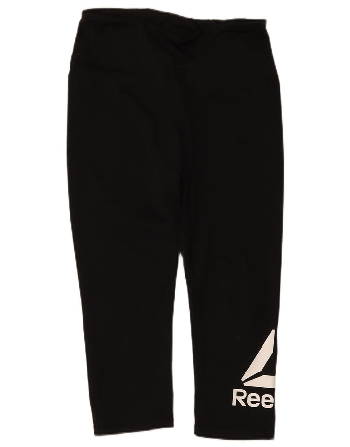 Reebok Damen Graphic Capri Leggings UK 12 Medium Schwarz