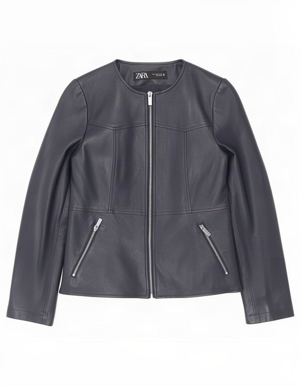 Giacca da donna in ecopelle Zara UK 12 poliestere blu navy medio