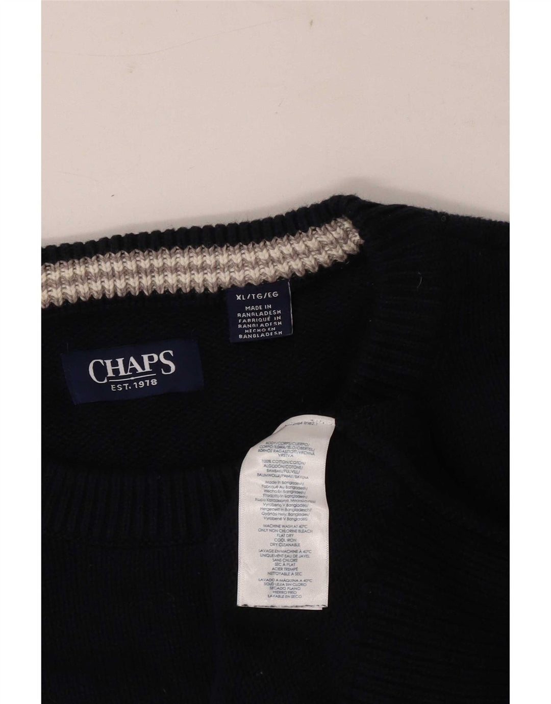 Chaps Mens Boat Neck Jumper Sweater XL Navy Blue Cotton