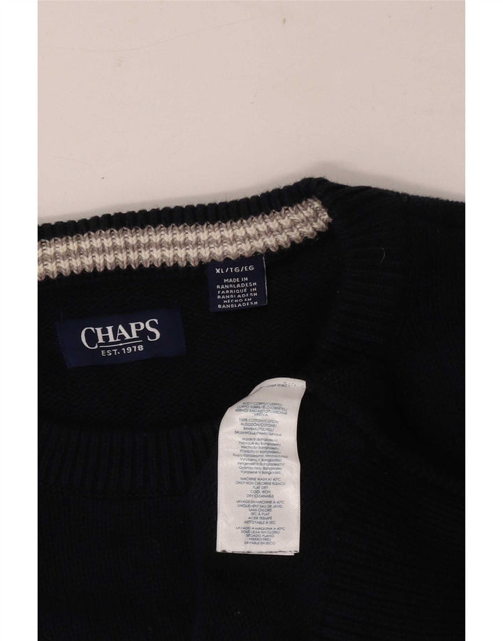 Chaps Mens Boat Neck Jumper Sweater XL Navy Blue Cotton