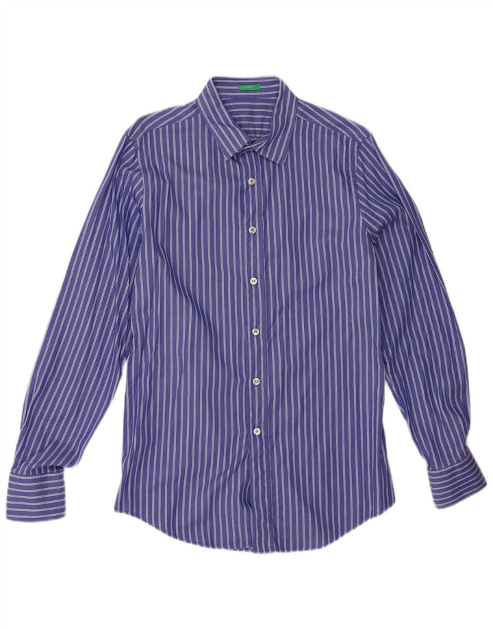 BENETTON Mens Shirt Medium Blue Pinstripe