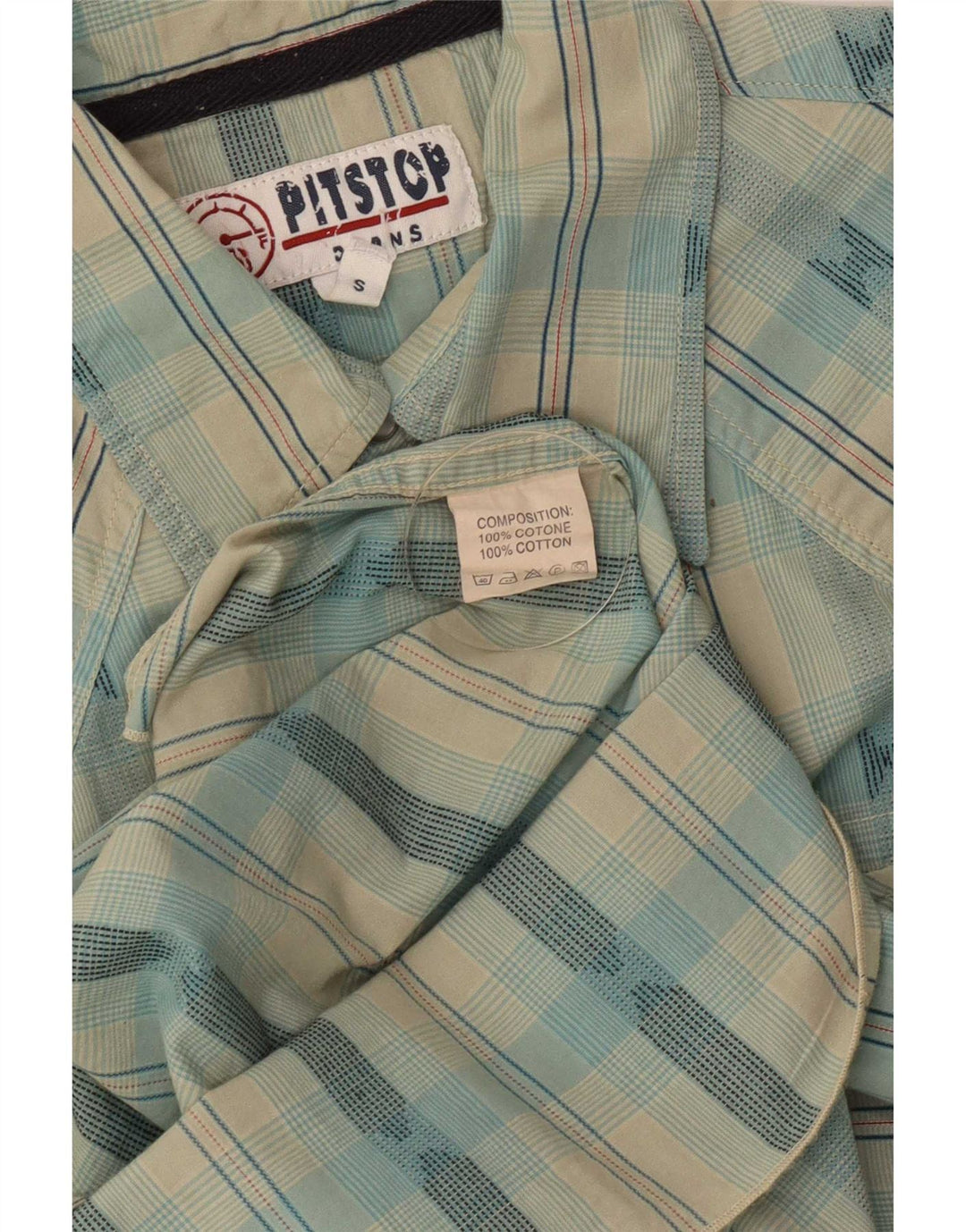 Pit Stop Mens Short Sleeve Shirt Small Blue Check Cotton