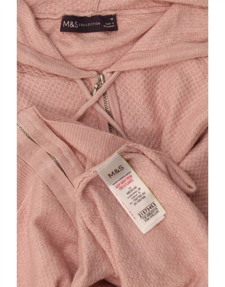 Marks & Spencer Womens Zip Hoodie Sweater UK 14 Medium Pink Viscose