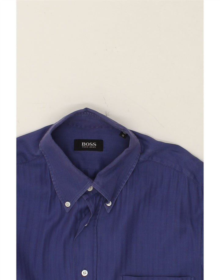 HUGO BOSS Mens Shirt Size 41 16 Large Navy Blue Cotton Vintage Hugo Boss and Second-Hand Hugo Boss from Messina Hembry 