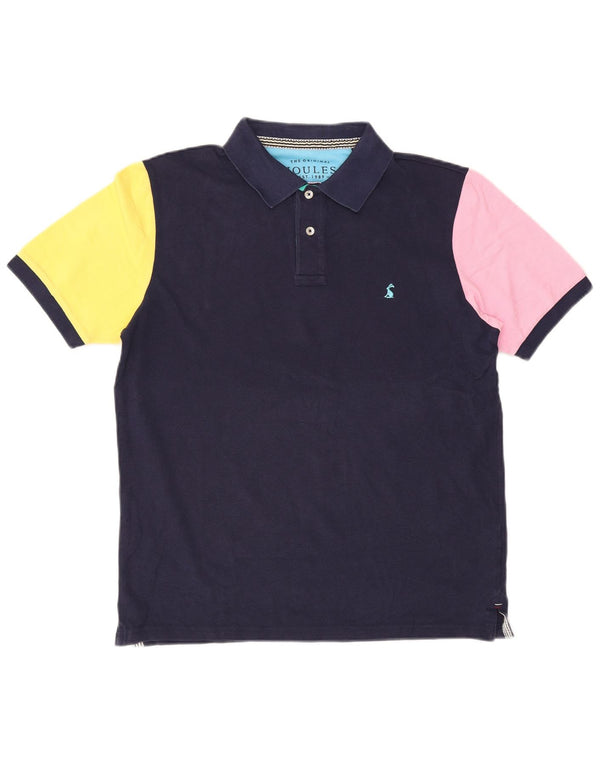 Joules Mens Classic Fit Polo Shirt Medium Navy Blue Colourblock Cotton