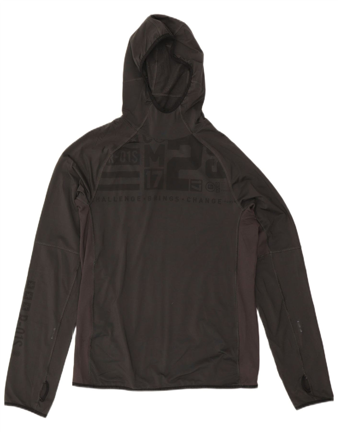 Reebok Mens Hooded Graphic Top Long Sleeve Large Black Polyester