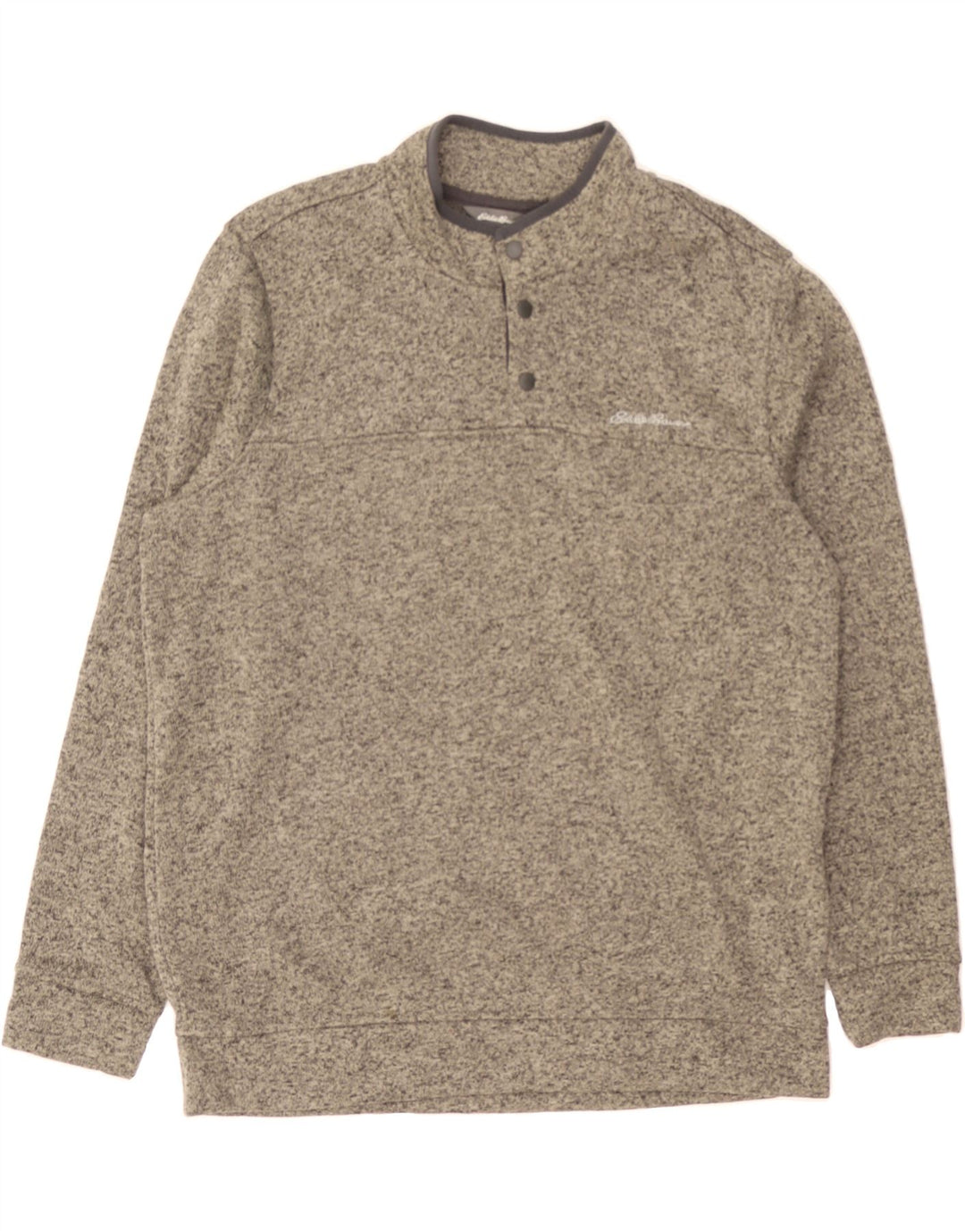 EDDIE BAUER Mens Button Neck Sweatshirt Jumper XL Grey Flecked Polyester Vintage Eddie Bauer and Second-Hand Eddie Bauer from Messina Hembry 