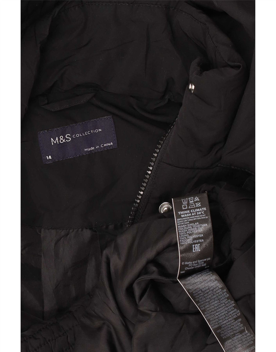 Marks & Spencer Womens Hooded Oversized Padded Jacket UK 14 Large Black