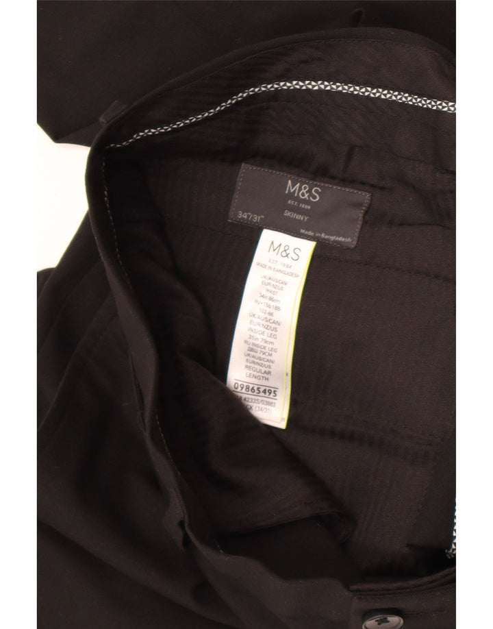 Marks & Spencer Mens Skinny Suit Trousers W34 L31 Black Polyester