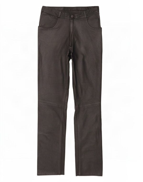 Pantaloni drepți din piele vintage pentru femei UK 12 Medium W28 L30 Negru