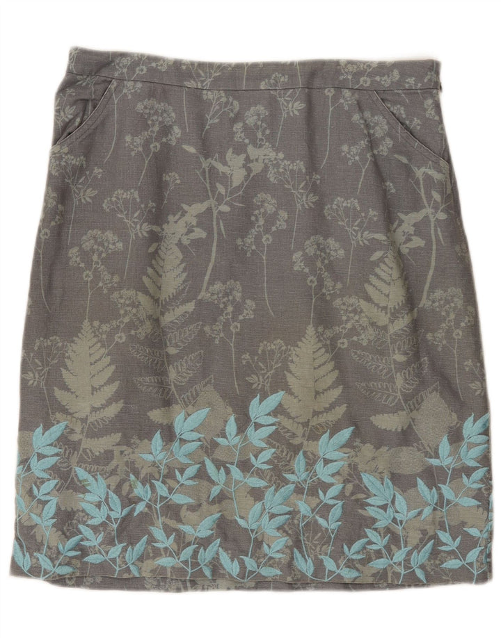 White Stuff Womens Midi Skirt UK 12 Medium W32 Grey Floral Linen