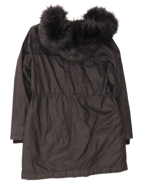 Giacca parka con cappuccio da donna MINT VELVET UK 14 grande cotone nero