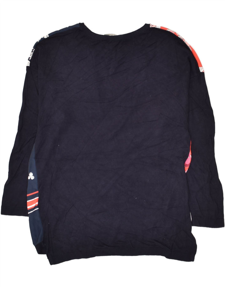OASIS Womens Graphic Top Long Sleeve UK 10 Small Navy Blue Floral Viscose | Vintage Oasis | Thrift | Second-Hand Oasis | Used Clothing | Messina Hembry 