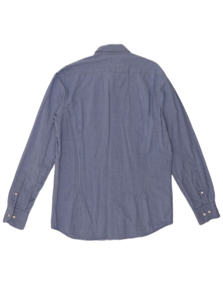Massimo Dutti Mens Shirt Medium Blue Gingham Cotton