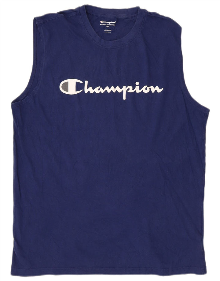 Champion Mens Graphic T-Shirt Top Large Navy Blue Cotton