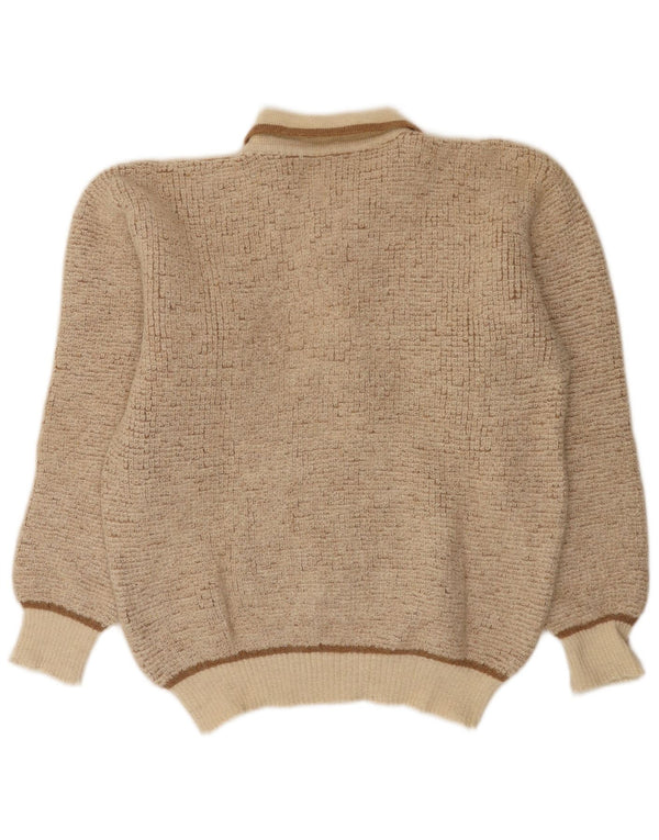 Vintage Herre Polo Neck Jumper Sweater Medium Beige Flecked Alpaca Wool