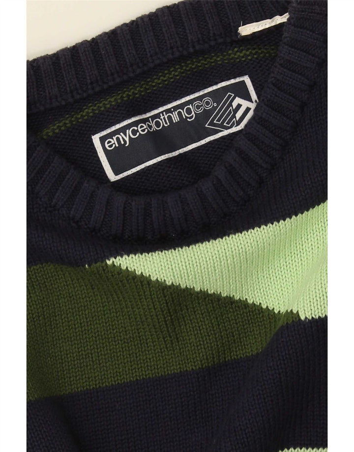 Vintage Mens Crew Neck Jumper Sweater Large Navy Blue Striped