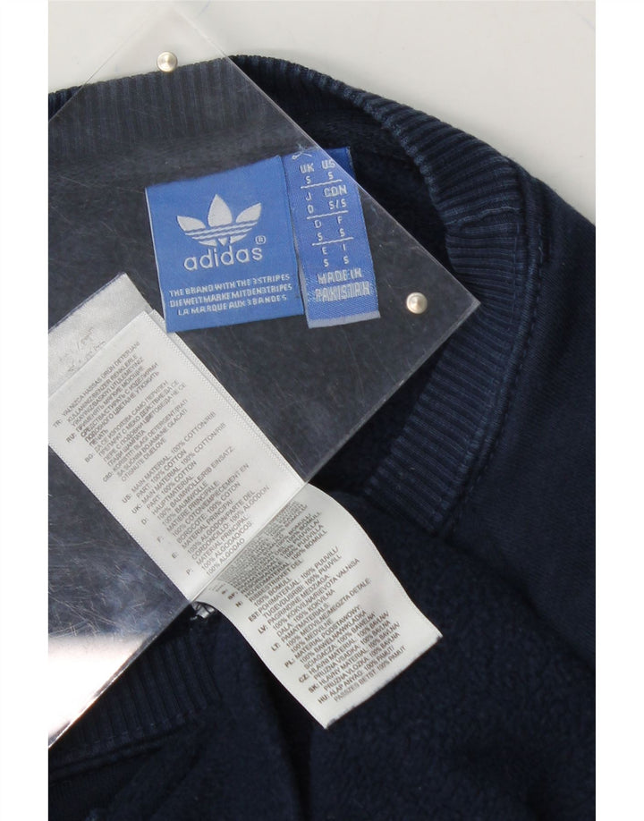 ADIDAS Mens Graphic Sweatshirt Jumper Small Navy Blue Cotton Vintage Adidas and Second-Hand Adidas from Messina Hembry 