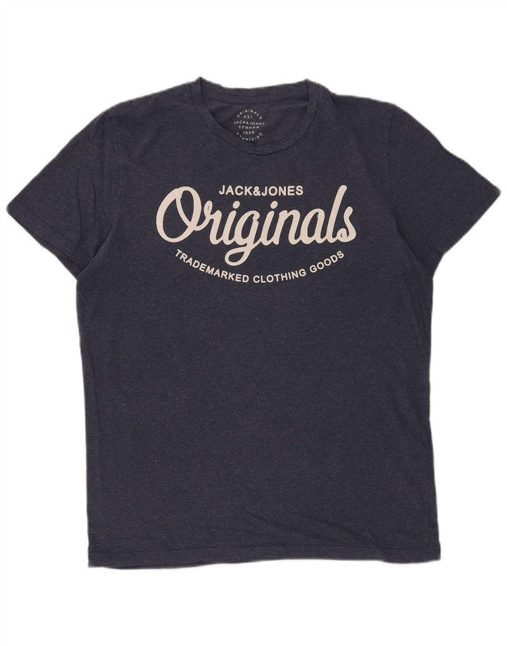 Jack & Jones Mens Graphic T-Shirt Top Medium Navy Blue Cotton