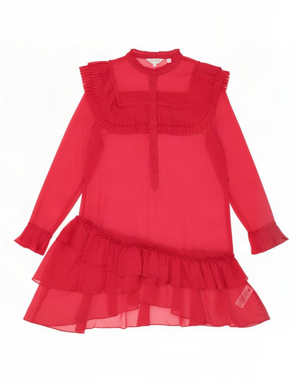Ted Baker Womens Long Sleeve Tiered Dress Size 4 Large Burgundy
