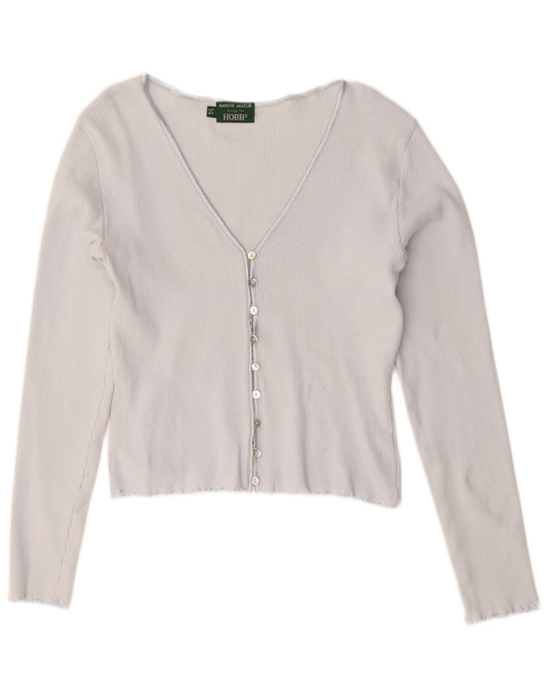 Hobbs Womens Crop Cardigan Top UK 14 Medium Blue Cotton