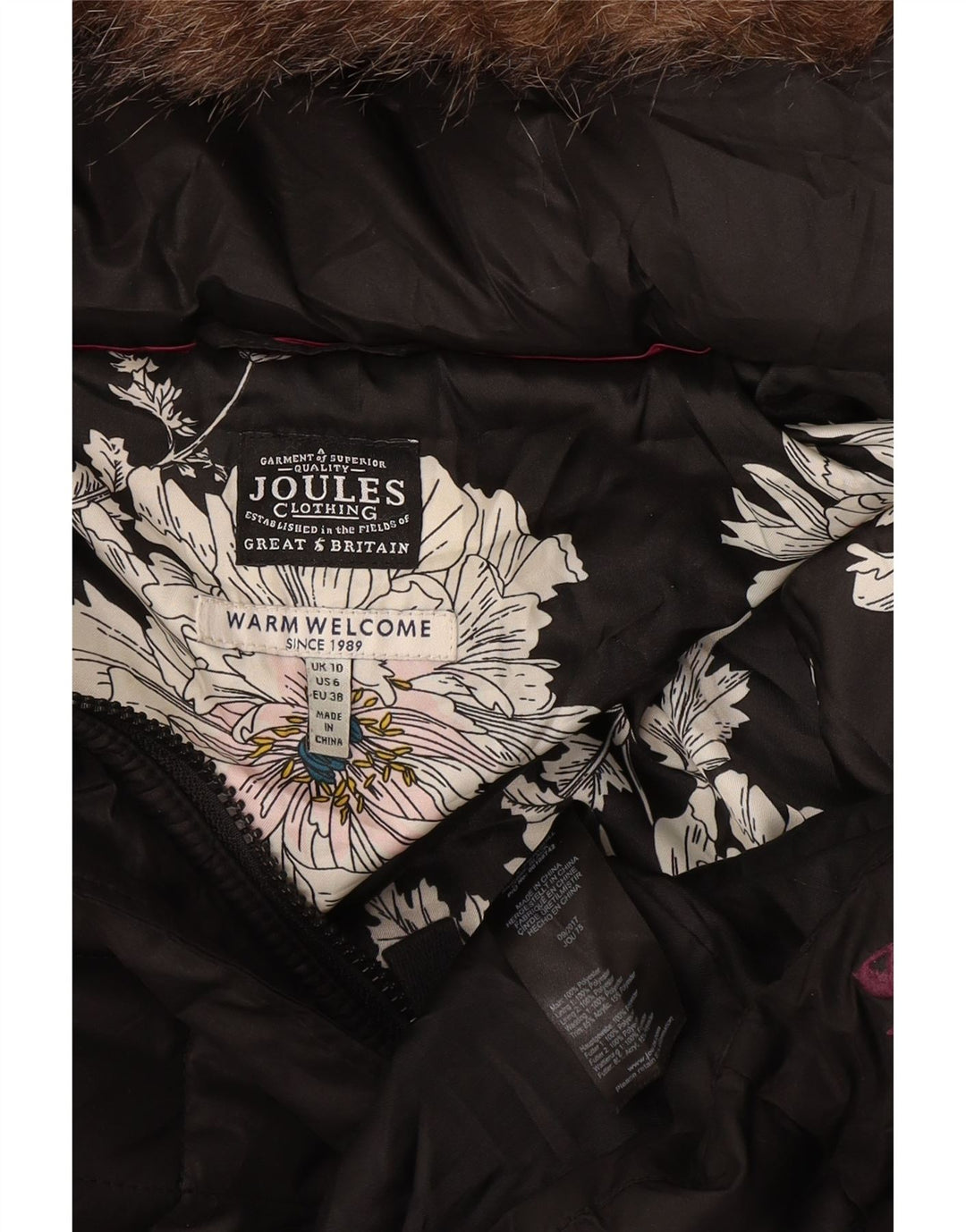 Abrigo acolchado con capucha para mujer Joules UK 10 Small Poliéster negro