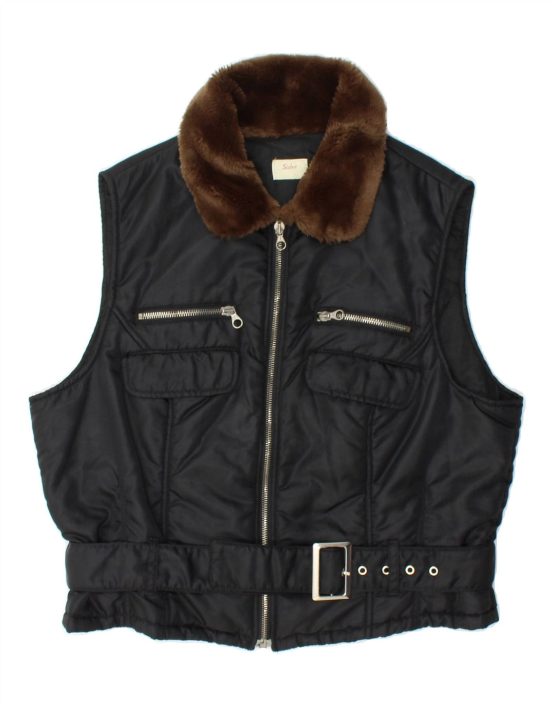 SISLEY Womens Padded Gilet UK 14 Large Black Polyamide Vintage Sisley and Second-Hand Sisley from Messina Hembry 
