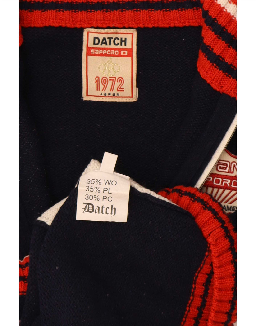 Datch Pull Cardigan Graphique pour Homme UK 14 Laine Colorblock Bleu Marine Moyen