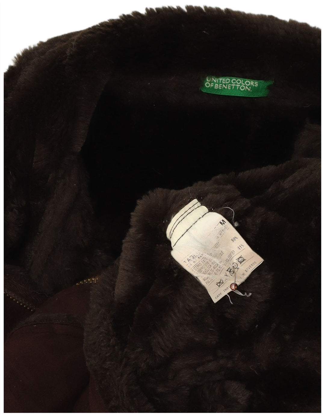 BENETTON Womens Sherpa Jacket UK 14 Medium Brown Acrylic