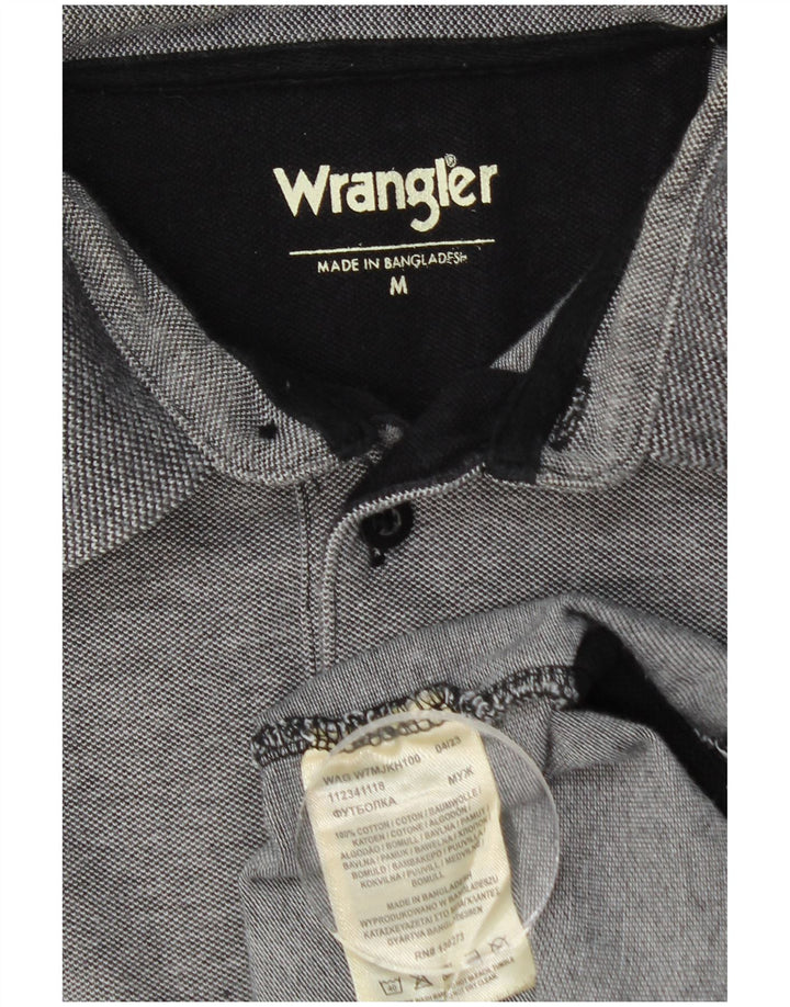WRANGLER Mens Long Sleeve Polo Shirt Medium Grey Cotton