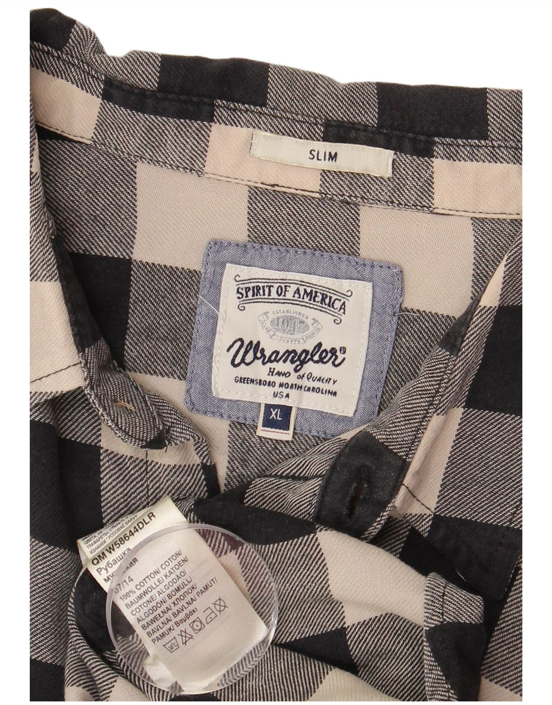 WRANGLER Mens Slim Flannel Shirt XL Black Gingham Cotton