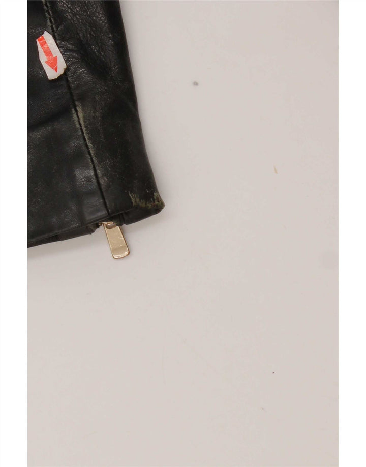 Mango Damen Crop Lederjacke UK 10 Small Schwarz