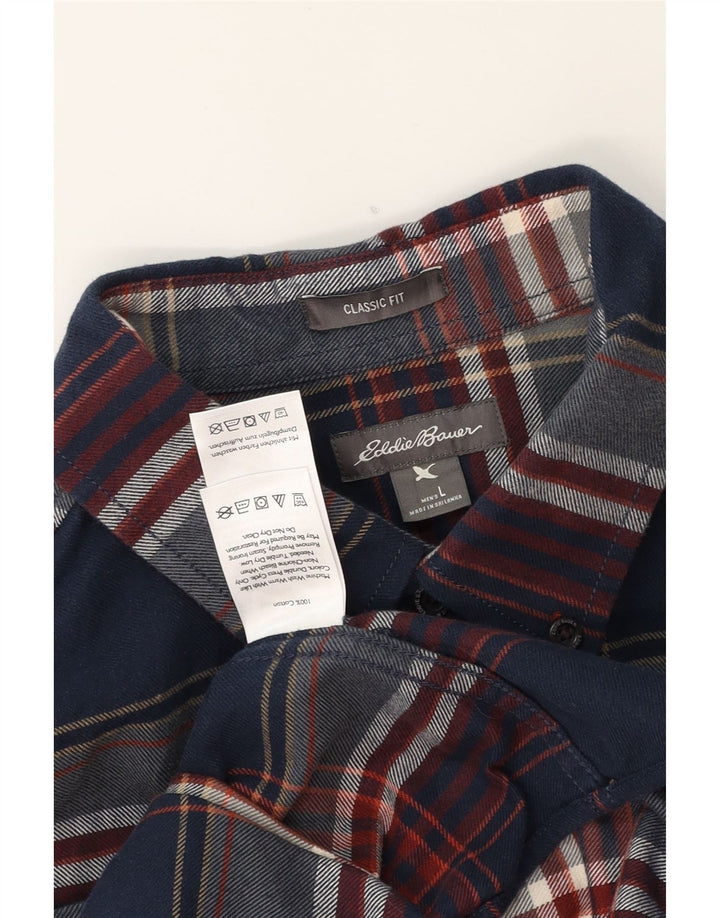EDDIE BAUER Mens Classic Fit Flannel Shirt Large Blue Check Cotton Vintage Eddie Bauer and Second-Hand Eddie Bauer from Messina Hembry 