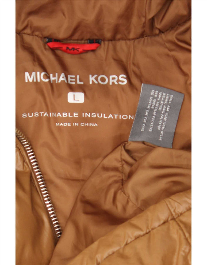 Michael Kors Chaqueta acolchada con capucha para hombre UK 40 Large Marrón Poliéster