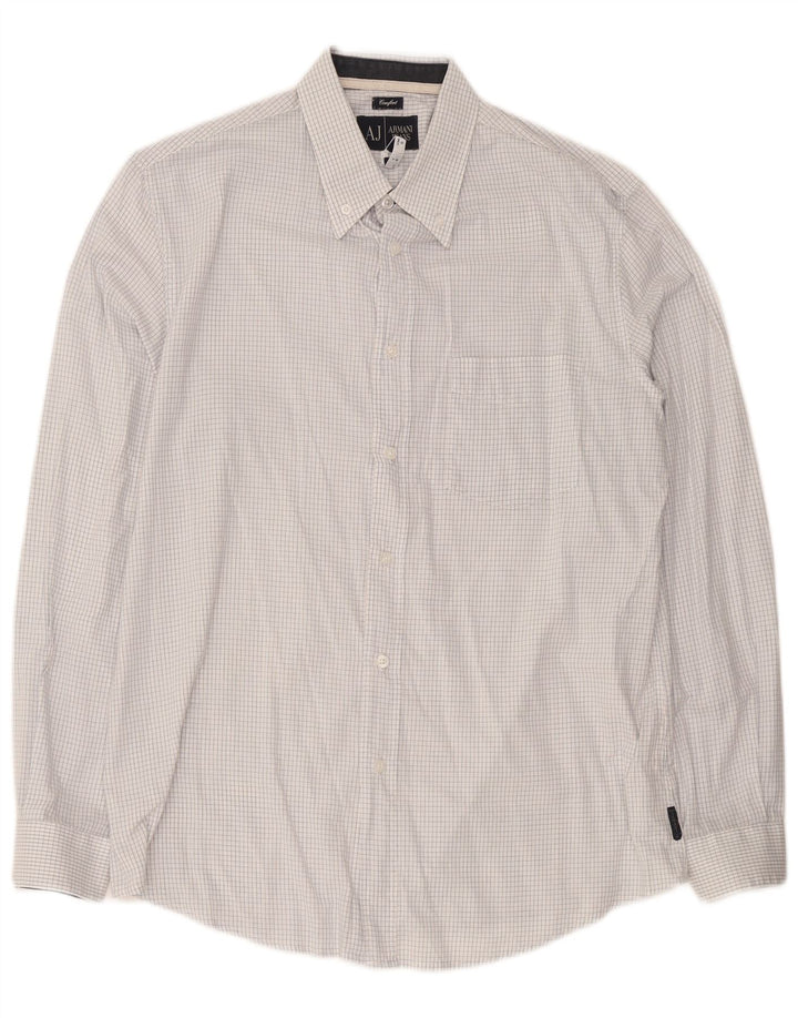 Armani Jeans Mens Comfort Fit Shirt Large White Check Cotton