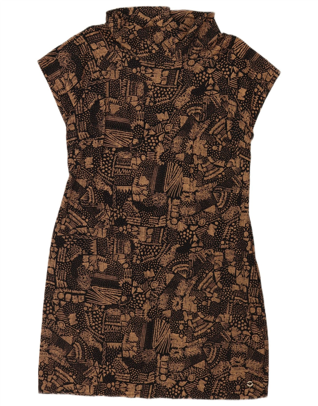 Skunkfunk Womens Sheath Dress UK 12 Medium Brown Geometric Cotton