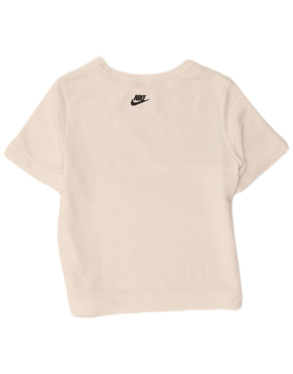 Pulover Nike cu mânecă scurtă cu grafică pentru femei UK 14 Medium White